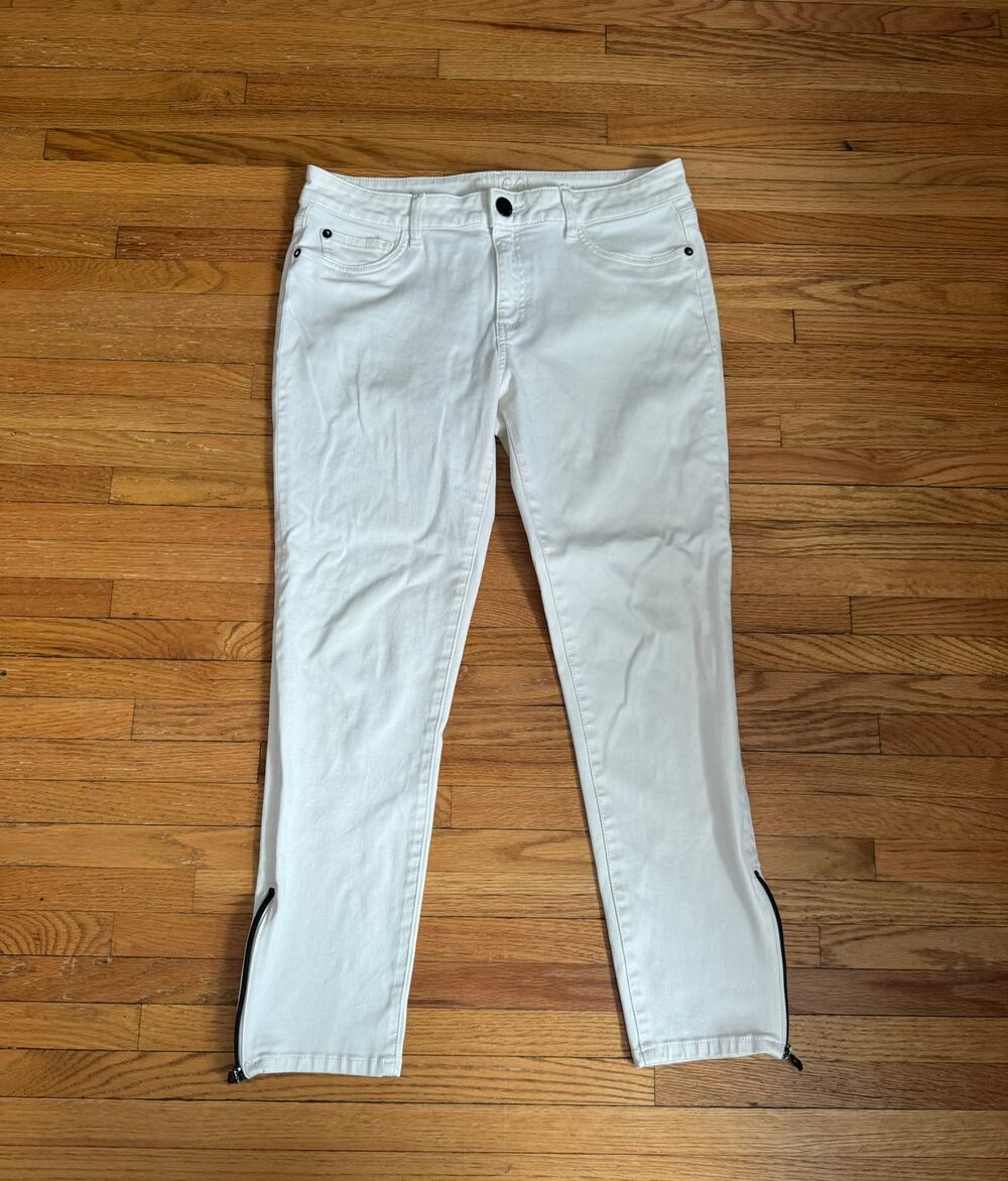 DL1961 White Skinny Denim Pants with Zipper Ankle